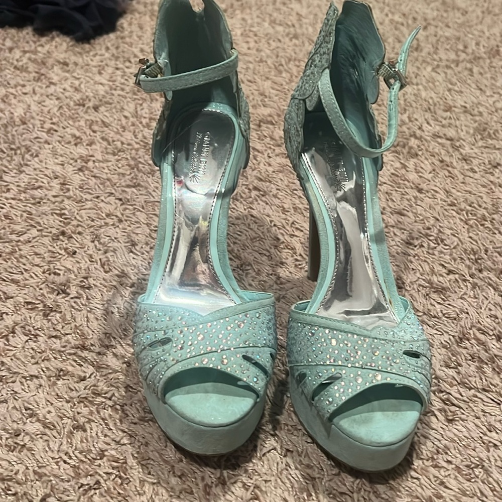Worn once! GIANNI BINI turquoise jewel heels!
